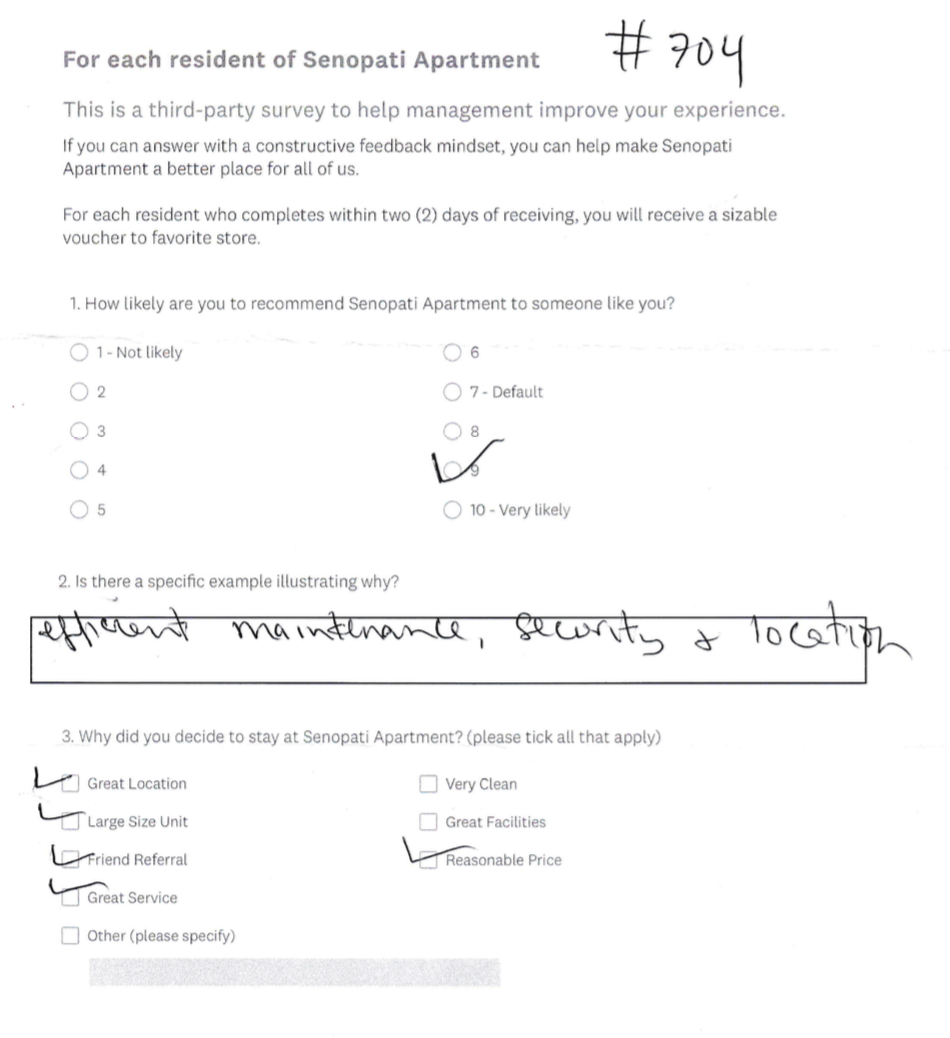 Senopati Apartment Survey Results